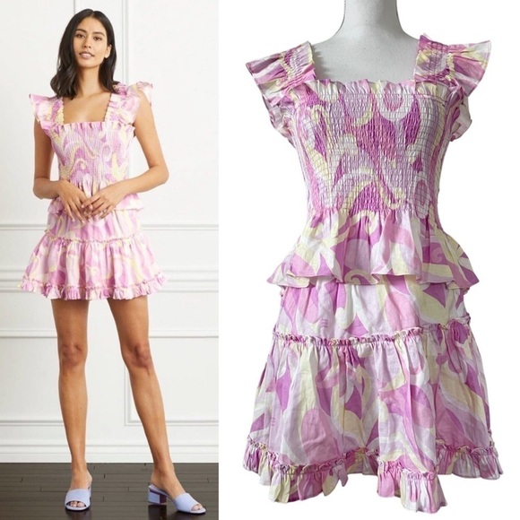 Hill House Paz Top & Skirt Set Size M Pink Kaleidoscope Print Linen Vacation - Picture 1 of 12
